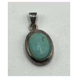 Turquoise Mexican 925 Pendant - Oval Turquoise Cabochon 1 x 0.75 in, Sterling Silver