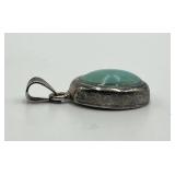 Turquoise Mexican 925 Pendant - Oval Turquoise Cabochon 1 x 0.75 in, Sterling Silver