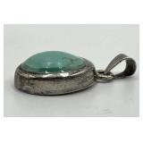 Turquoise Mexican 925 Pendant - Oval Turquoise Cabochon 1 x 0.75 in, Sterling Silver