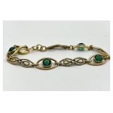 Bracelet - Rose Gold/Green Gem Link, 7 inches long