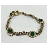 Bracelet - Rose Gold/Green Gem Link, 7 inches long