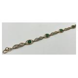 Bracelet - Rose Gold/Green Gem Link, 7 inches long