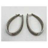 Hoop Earrings - 925 Sterling Silver Diamond-Accent Curved, 1.5 in x 1 in