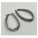 Hoop Earrings - 925 Sterling Silver Diamond-Accent Curved, 1.5 in x 1 in