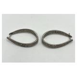 Hoop Earrings - 925 Sterling Silver Diamond-Accent Curved, 1.5 in x 1 in