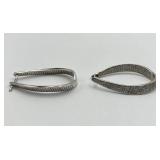 Hoop Earrings - 925 Sterling Silver Diamond-Accent Curved, 1.5 in x 1 in