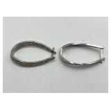 Hoop Earrings - 925 Sterling Silver Diamond-Accent Curved, 1.5 in x 1 in