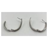Hoop Earrings - 925 Sterling Silver Diamond-Accent Curved, 1.5 in x 1 in