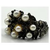 Sterling Pearl Ring - Pearl Cluster, Size 7