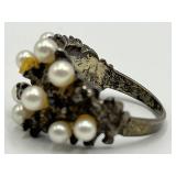 Sterling Pearl Ring - Pearl Cluster, Size 7