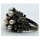Sterling Pearl Ring - Pearl Cluster, Size 7