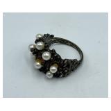 Sterling Pearl Ring - Pearl Cluster, Size 7