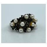 Sterling Pearl Ring - Pearl Cluster, Size 7