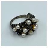 Sterling Pearl Ring - Pearl Cluster, Size 7