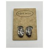 Lois Hill Silver Filigree Earrings - Openwork Leaf Design, 0.75 x 0.5 in