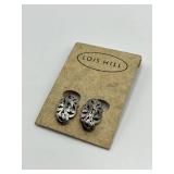 Lois Hill Silver Filigree Earrings - Openwork Leaf Design, 0.75 x 0.5 in
