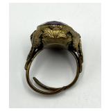Ring - Purple Gem Adjustable, 1 X 0.75 Inch Stone, Gold-Tone Ornate Setting