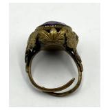 Ring - Purple Gem Adjustable, 1 X 0.75 Inch Stone, Gold-Tone Ornate Setting