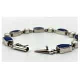 925 Sterling Silver Lapis Lazuli & Pearl Bracelet - 8 Inch