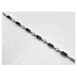925 Sterling Silver Lapis Lazuli & Pearl Bracelet - 8 Inch