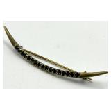 Moon Crescent Brooch - 2.5 x 0.5 in - Gold-Tone with Green Gemstones