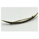 Moon Crescent Brooch - 2.5 x 0.5 in - Gold-Tone with Green Gemstones
