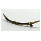 Moon Crescent Brooch - 2.5 x 0.5 in - Gold-Tone with Green Gemstones