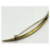 Moon Crescent Brooch - 2.5 x 0.5 in - Gold-Tone with Green Gemstones