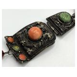 Mongolian Turquoise & Coral Necklace with Large Pendant - 21 in
