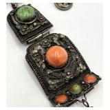 Mongolian Turquoise & Coral Necklace with Large Pendant - 21 in
