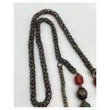 Mongolian Turquoise & Coral Necklace with Large Pendant - 21 in