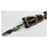 Mongolian Turquoise & Coral Necklace with Large Pendant - 21 in