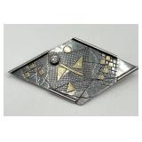 925 Sterling Silver Geometric Brooch Pin - 2.5 x 1.5 in