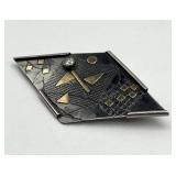925 Sterling Silver Geometric Brooch Pin - 2.5 x 1.5 in