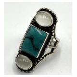 SAJEN 925 Turquoise Adjustable Ring - Front 1.5 x 0.75 in