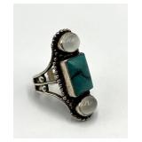 SAJEN 925 Turquoise Adjustable Ring - Front 1.5 x 0.75 in