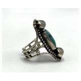 SAJEN 925 Turquoise Adjustable Ring - Front 1.5 x 0.75 in