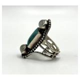 SAJEN 925 Turquoise Adjustable Ring - Front 1.5 x 0.75 in