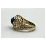 14K Gold Ring with Blue Round Gem - Size 8.5 (Front 0.5 in, Center 0.25 in)