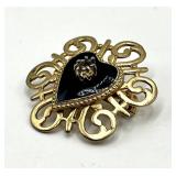 Enamel Heart Brooch - Gold-Tone with Crystal Accents, 1 x 1 in