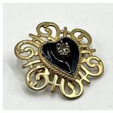 Enamel Heart Brooch - Gold-Tone with Crystal Accents, 1 x 1 in