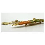 Cupid Charm Quill Brooch Pin - Green-Orange Resin Quill with Dangling Charms