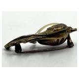 Parrot Brooch Pin - Gold-Tone with Pearl Body, Green Eye Gem, 1.75 x 1 x 0.75 in