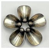 Sterling Silver Flower Brooch Pin - 1.75 in Diameter