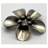 Sterling Silver Flower Brooch Pin - 1.75 in Diameter
