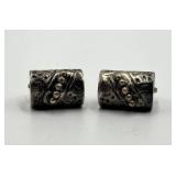 Sterling Silver Screw-Back Earrings Pair - Hammered Cylinders, 0.75in L x 0.5in W x 0.25in D