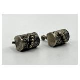 Sterling Silver Screw-Back Earrings Pair - Hammered Cylinders, 0.75in L x 0.5in W x 0.25in D