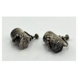 Sterling Silver Screw-Back Earrings Pair - Hammered Cylinders, 0.75in L x 0.5in W x 0.25in D
