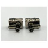 Sterling Silver Screw-Back Earrings Pair - Hammered Cylinders, 0.75in L x 0.5in W x 0.25in D