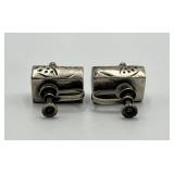 Sterling Silver Screw-Back Earrings Pair - Hammered Cylinders, 0.75in L x 0.5in W x 0.25in D